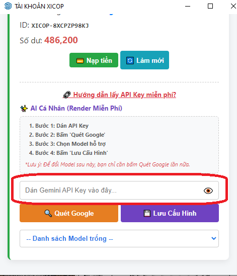 Hướng dẫn dán API Key vào Xicop